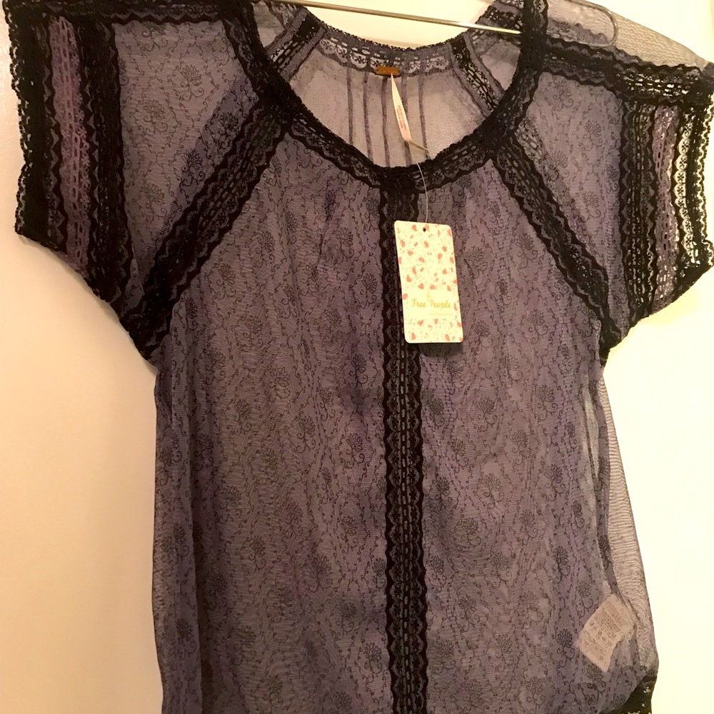 FREE PEOPLE BLACK LACE SHIRT XSMALL